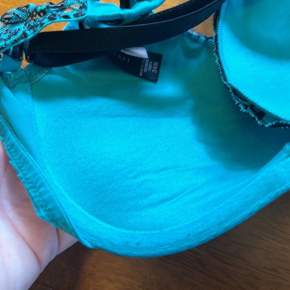 Victorias Secret Push Up Bra 34B Teal Black Sexy Little Things VGUC - Picture 8 of 8